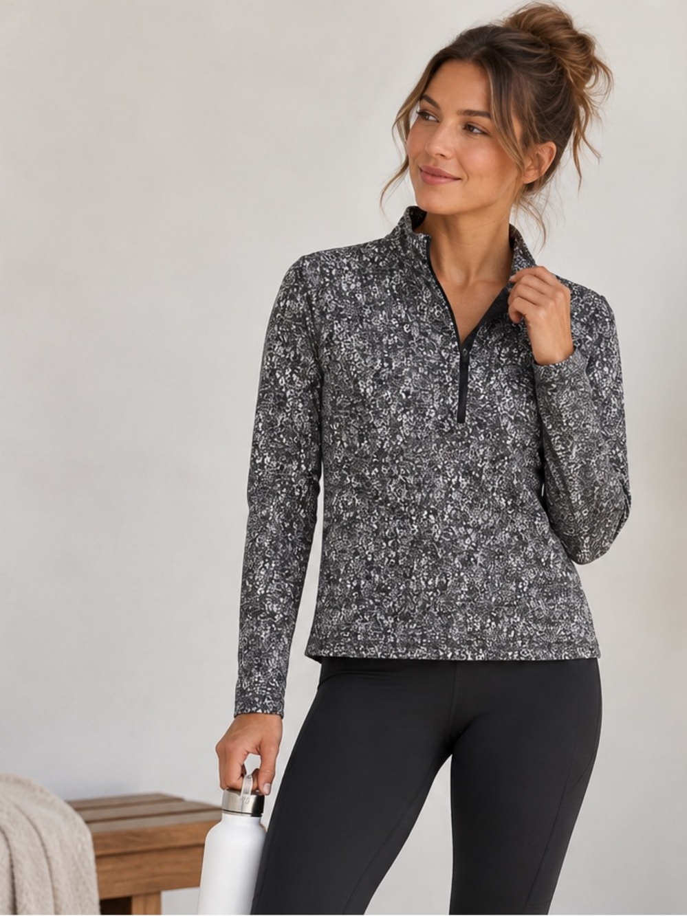 Spyder Active Black & White Speckled Quarter-Zip Pullover